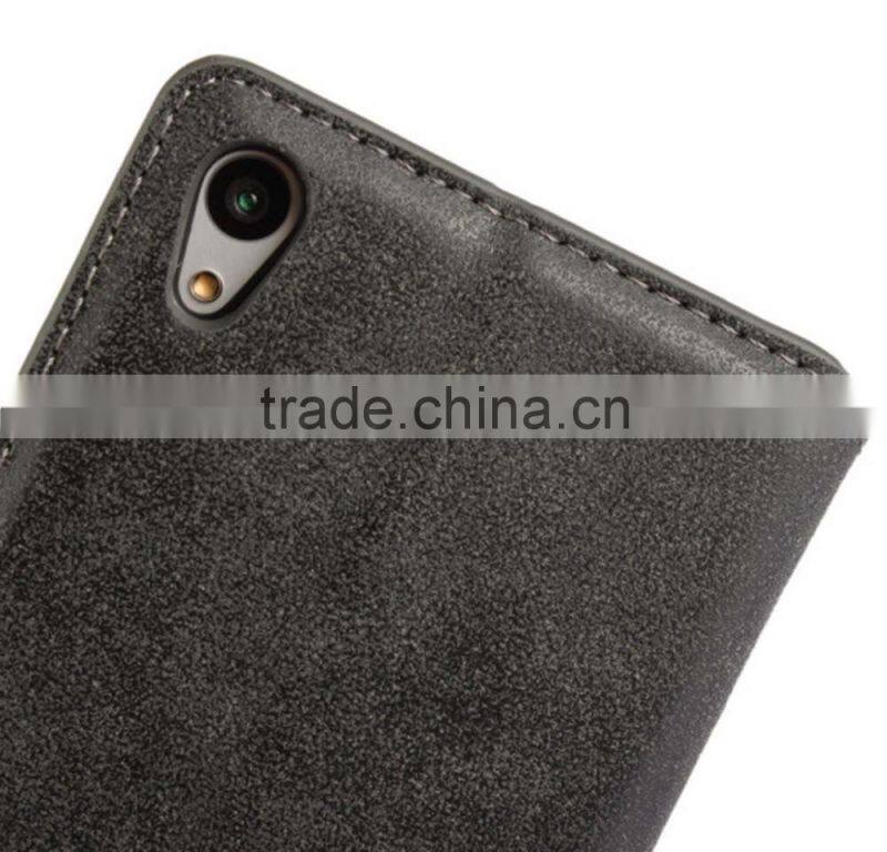 PU leather with magnet stand case Vintage Retro Dull Polish Folio Flip holder cover for Sony Xperia Z5