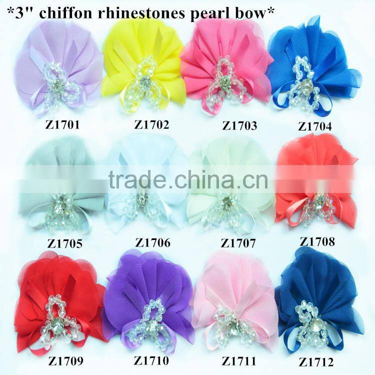 New style girly colorful 3" chiffon pearls hair bow,chiffon rosette hair bow hair hand