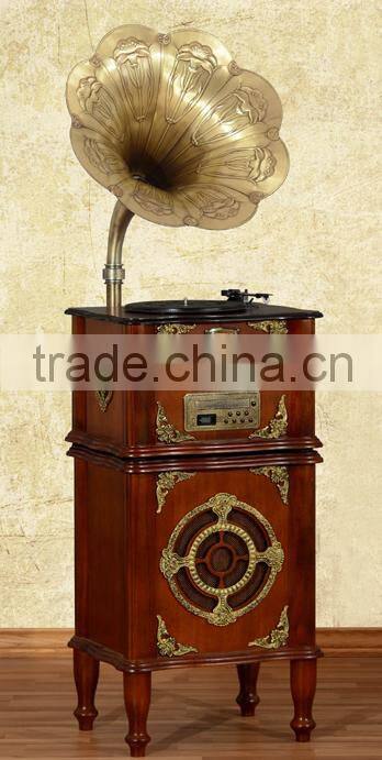 Antique wooden phonograph with bluetooth vinyl record player made in China