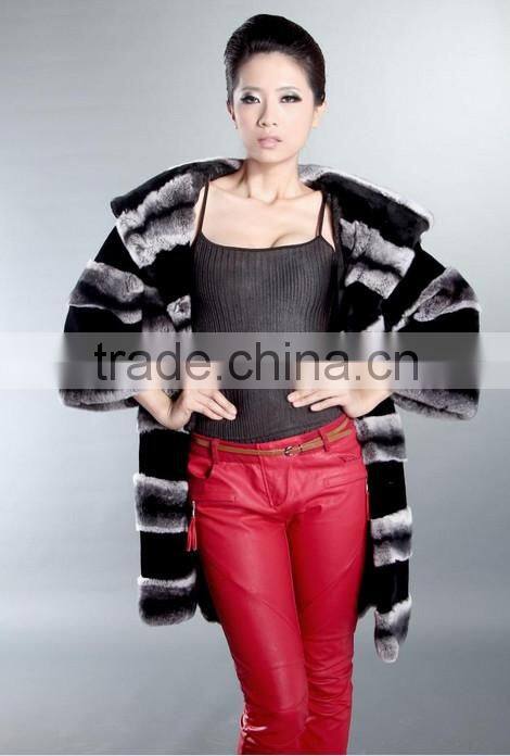 rex14076 new design fashionable chinchilla rex rabbit fur coat