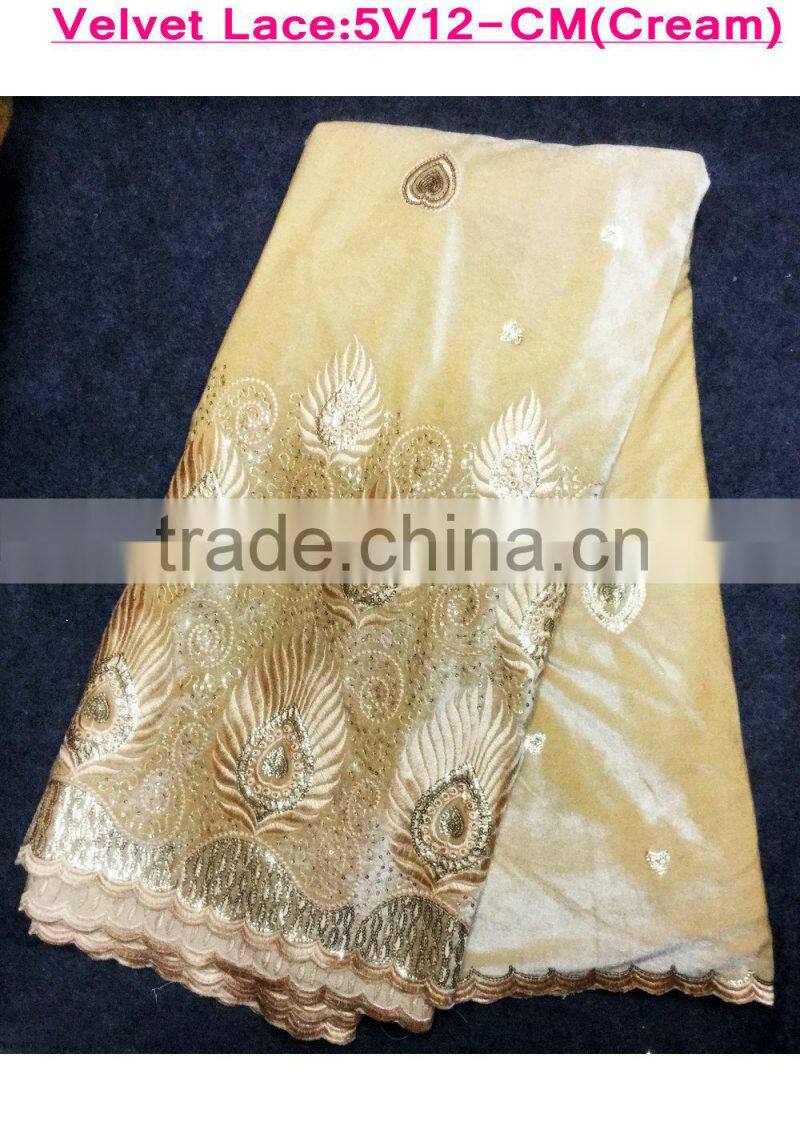 Classical design bule color indian velvet lace fabric for dress