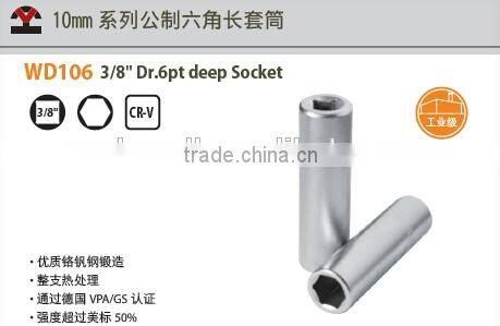 High quality steel tools; CR-V 3/8" Dr. 6pt Deep Socket; Die forged;China Manufacturer;OEM service; VPA/GS certificate