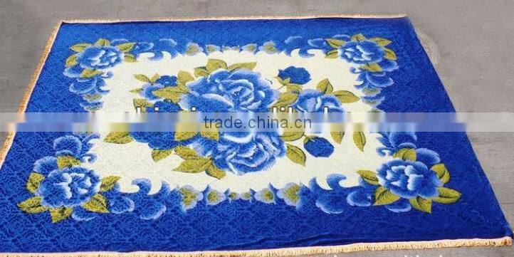 100% polyester flower print velvet bedsheet with 3 side lace