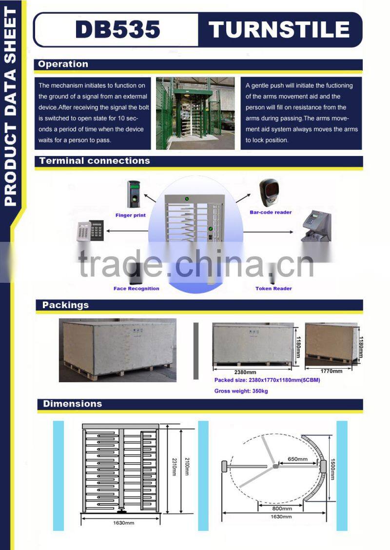 Alarming Sound Turnstile Dual Passage Rustproof Security Full Height Turnstile