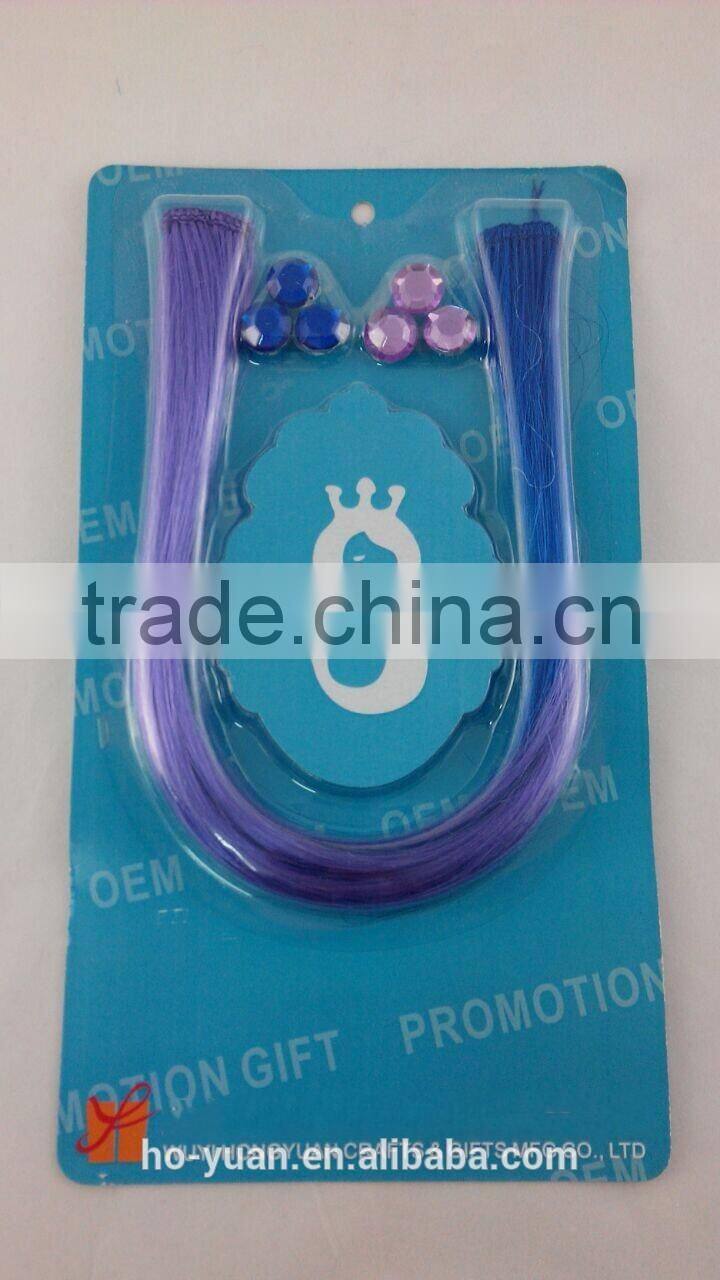 promotional gift purple wig with Velcro hair accessory strands set for girls