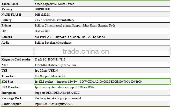 Touch Screen Android handheld POS terminal with thermal printer, POS terminal with EMV