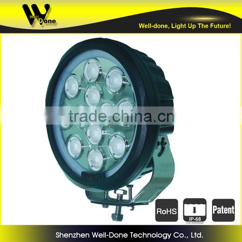 Super bright work light with angle eyes, super spot 4 degree angle,120W 8 inch round LED work light for heavy vehicle