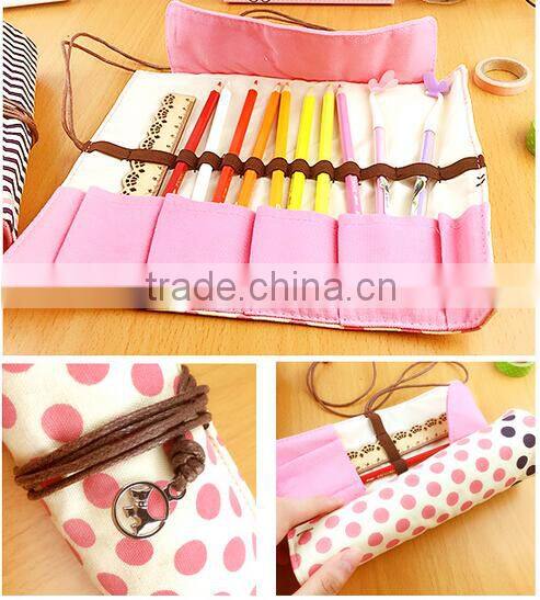 Chinese made pencil bag rolling fold up gift pencil bag;canvas Folding gift pencil bag school pencil case pen bag