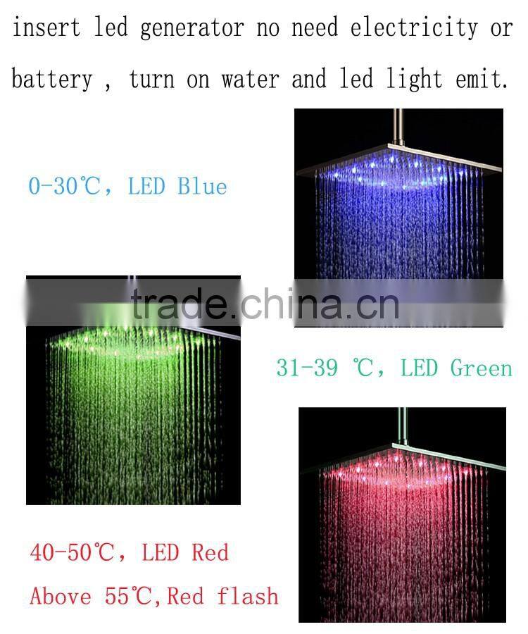 hydro power rainfall shower head with led water glow generator