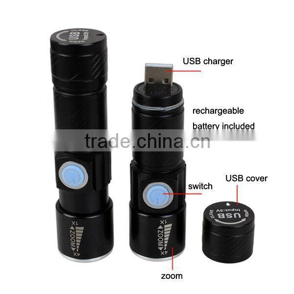 C92 Build in Battery Zoomable Led Rechargeable Flashlight mini usb charging flashlight