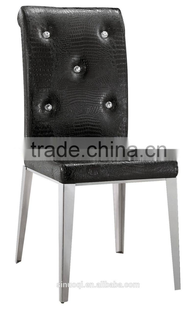 Simple Design Crystal Modern Stainless Steel Leg Dining Chair Alligator Grain Restaurant Chair