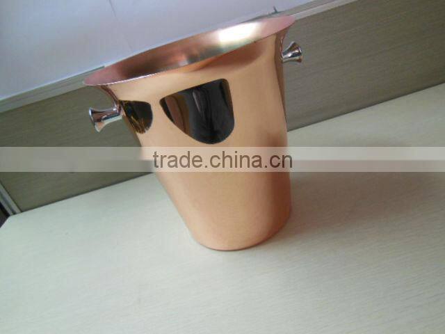 Stainless steel cocktail ice bucket with lugs finished in coppler plated