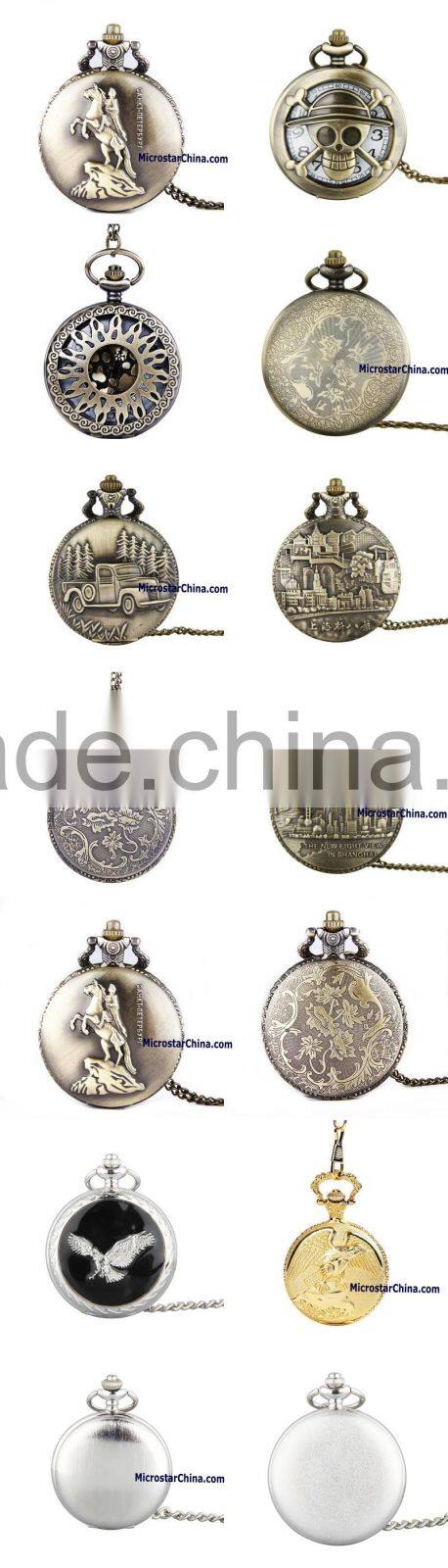 Vintage Bronze Chain Clock Pocket Watch