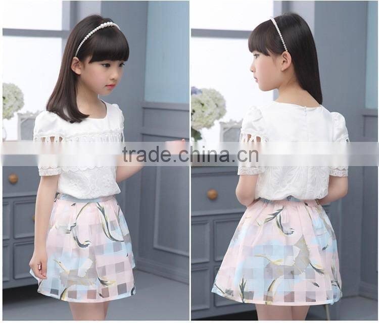 1921 Fashion Children Lace Hollow Out Shirt+Organza Checked Pants 2pcs suit