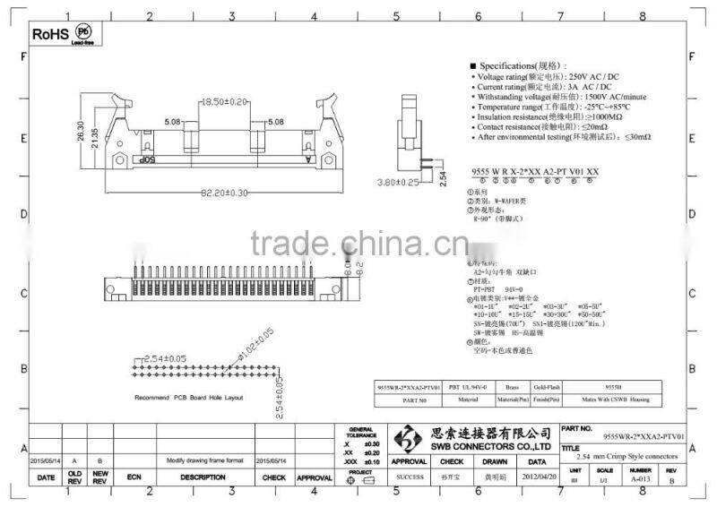 2.54MM Pitch Wire to board electrical connectors Molex substitute