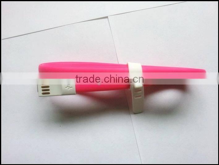 New pink flat micro to usb date cable for mobile