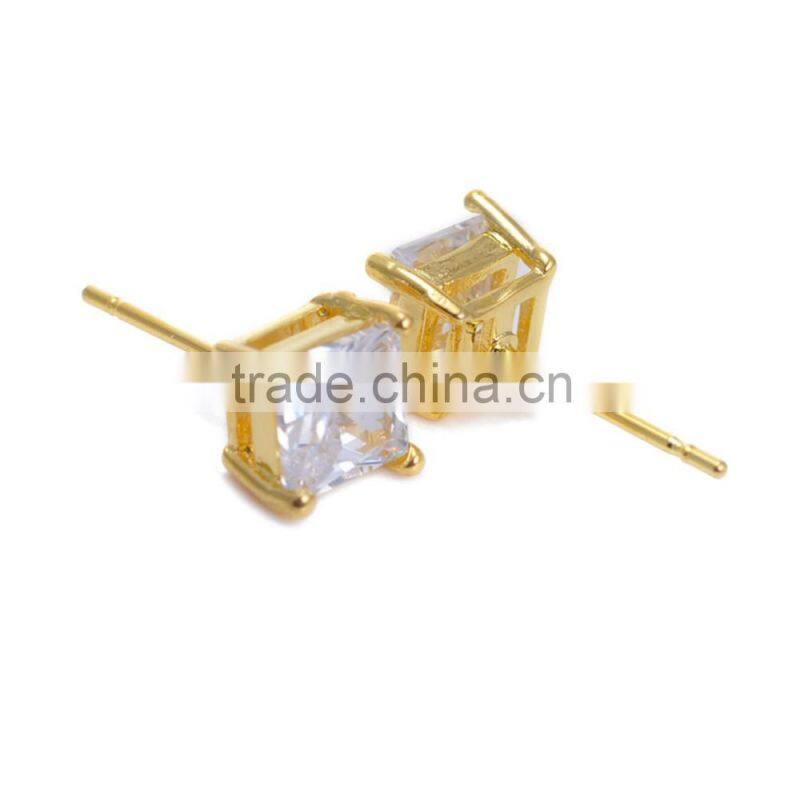 High Quality Square Design 5*5mm Stud Earrings Gold Plated Brass CZ Dimond Earrings