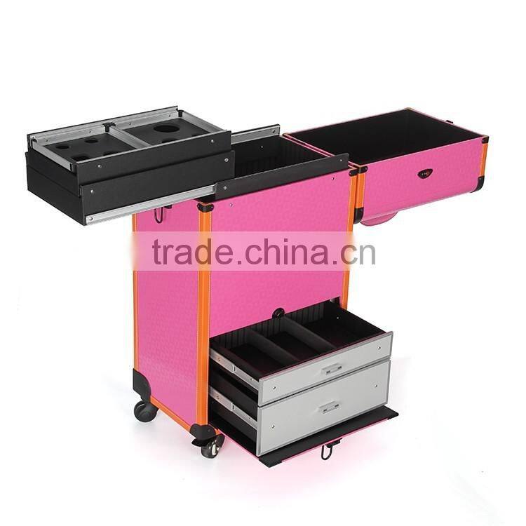 Premium professional PVC rolling makeup case with cosmetic drawer