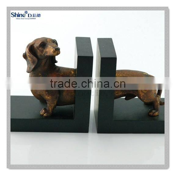 polyresin brass painted dog bookends decorative bookends