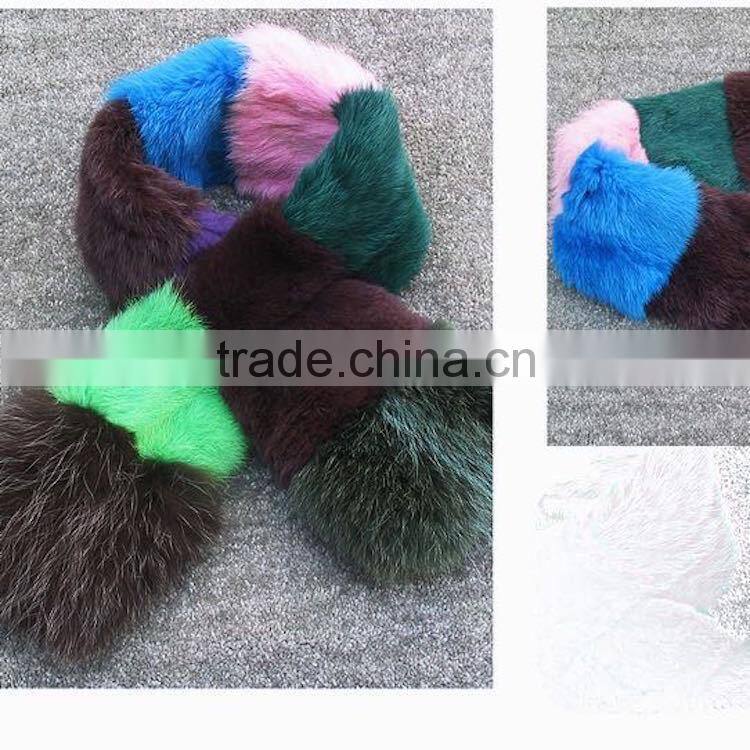 New Product Fashion Women Winter Contrast Color Rabbit Fur Scarf with Raccoon Fur Scarf Neckerchief