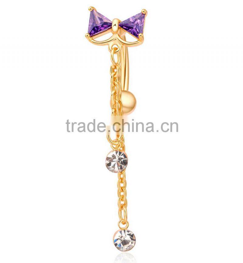 Hot Sex Women Bowknot Zircon Belly Navel Ring