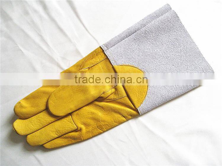 2015 Hot Sale Pig Grain Leather+Cow Split Leather Long Welder Gloves