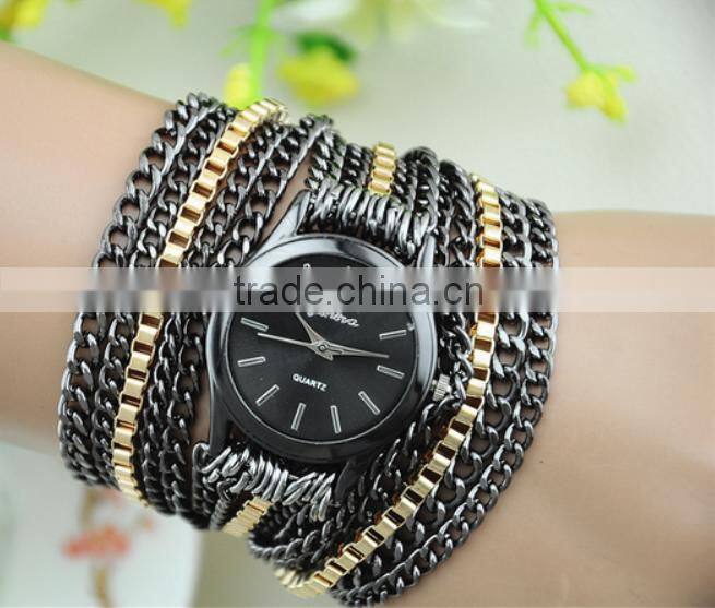 fashion Geneva wrist women metal long chain geneva lady watch