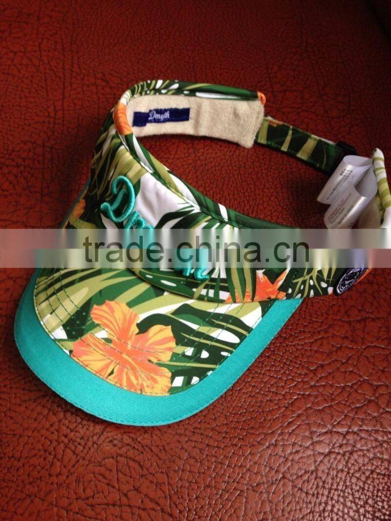 Custom 3d embroidery floral sun visor hats with back closure