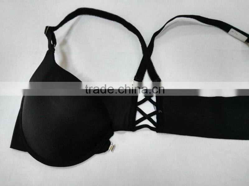Supplex Fabric Sexy Women Lingerie Balck Braided Strap Front Closure Bra