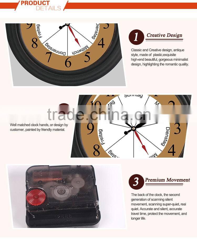 High quality Week12inch round plastic Wall clock