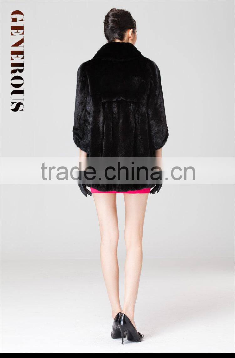 wholesale long black leisure mink women winter fur coat