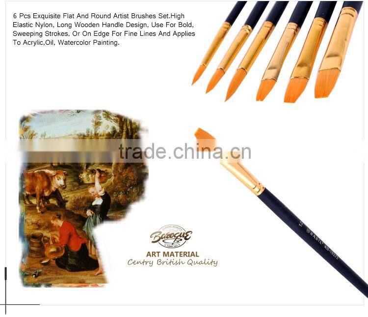 Top Quality Wooden Handle Gold Round And Flat Artist Nylon Brush Oil Acrylic Paint Brush For Professional Artist