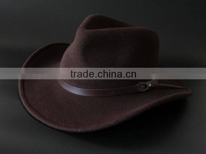 Plain Dyed Pattern and 100% Wool Material cowboy hat with string