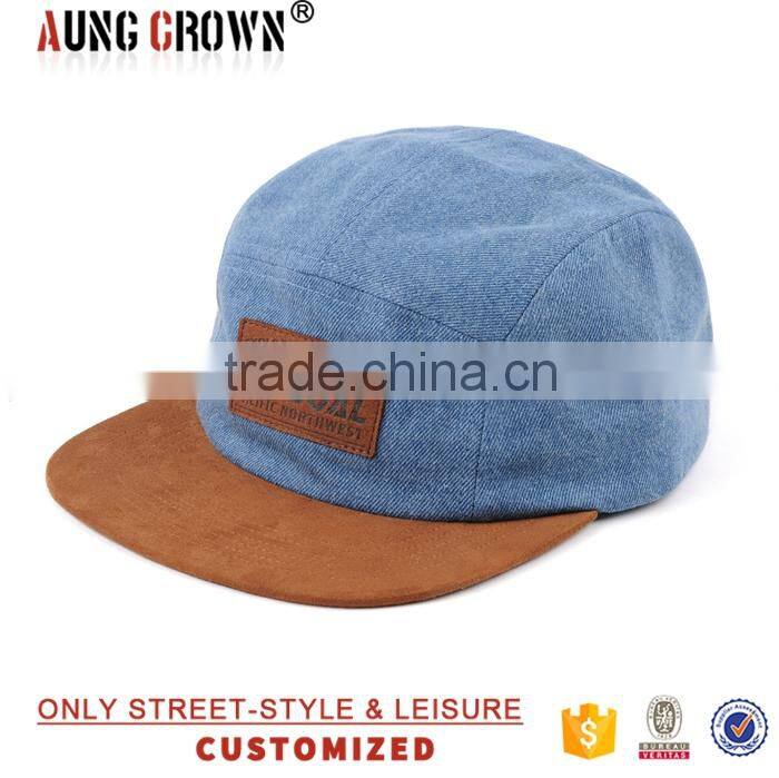 denim 5 panel hats leather patch