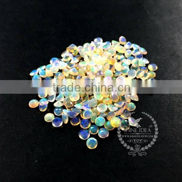 4-4.3mm round tiny faceted white opal rainbow color semi precious loose stone gemstone diy ring earrings cabochon 4110116