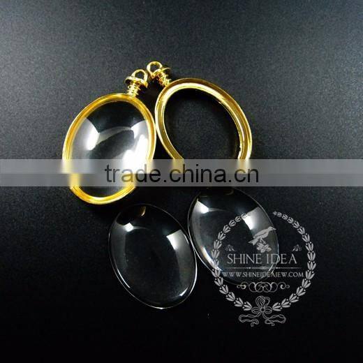 30*40mm gold plated alloy oval photo frame glass pendant charm DIY bezel setting with glass tray jewelry supplies 1850256
