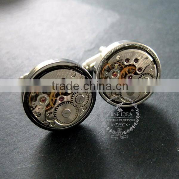 18mm vintage style steam punk watch movement core rhodium,metal gun black fashion cuff links 6600066