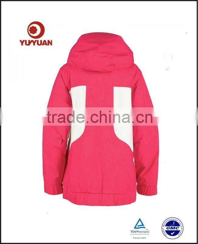 Ladies customized pink pretty design outdoor ski jacket with fixed hood to keep warm