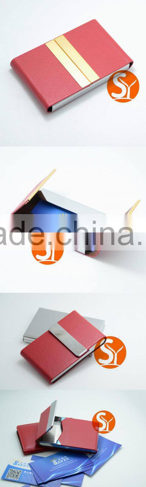 Concise design unisex gender black and brown PU leather credit name card holder with cheap price