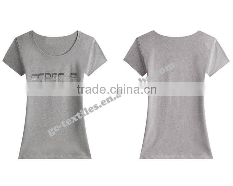 Girl's Hot Fix Rhinestone Slim Short Sleeve T-shirts for Promotion