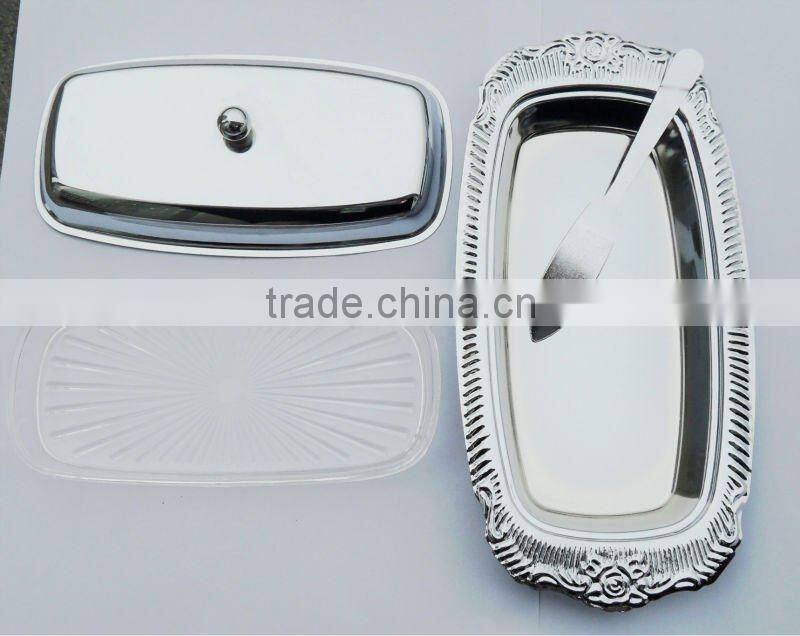 wholesale stainless steel dish plates butter dish with lid