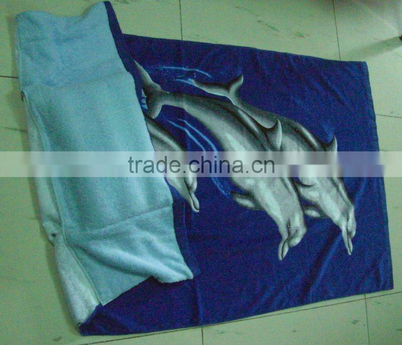 velour printed beach towel with pillow