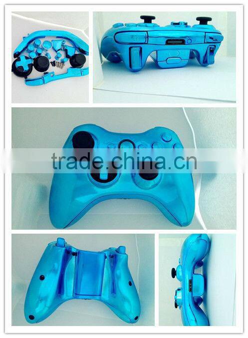 Chrome Controller Housing Shell for xBox360 Slim + Chrome light Blue transforming D-pad