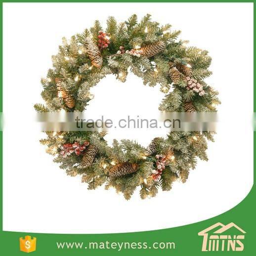 Glittery Bristle Pine Pre-Lit Christmas Wreath
