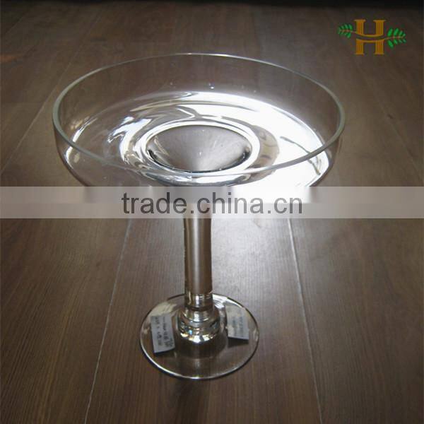 Handmade footed glass candy plate with a carved lid, clear long-stemmed glass fruit tray