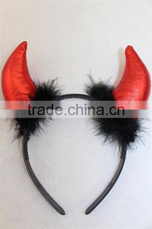 Hot sale halloween party horn headband hairband with feather