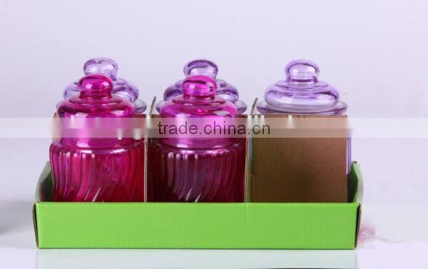 transparent glass jar with plastic cover