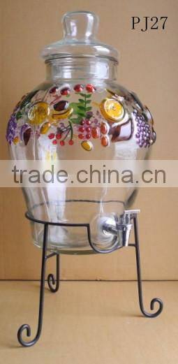 hand painted huge glass demijohn with tap PJ27