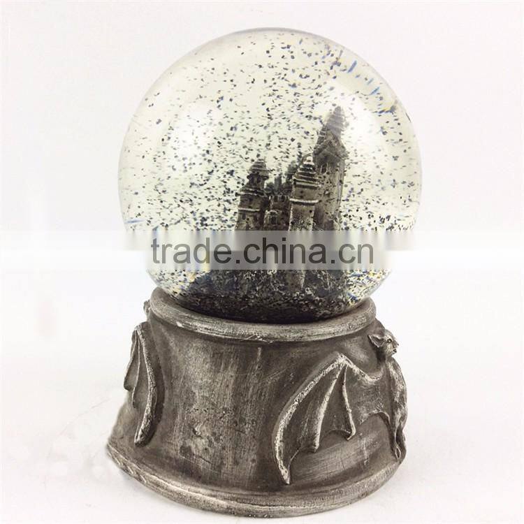 Custom Halloween theme antique building bat snow globe