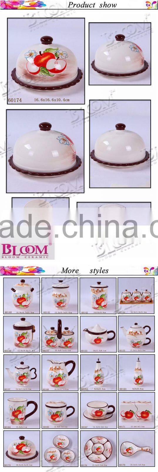 Simple design apple decals round ceramic butter dish